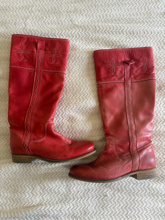 Shoes - Red Leather Women's Knee-High Boots size 38